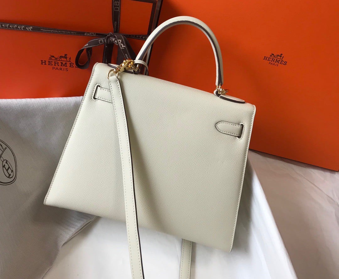 Hermes Kelly 25cm Sellier Bag in Craie Epsom Calfskin GHW