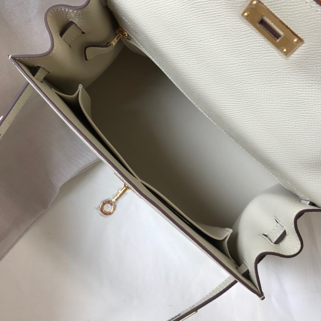 Hermes Kelly 25cm Sellier Bag in Craie Epsom Calfskin GHW