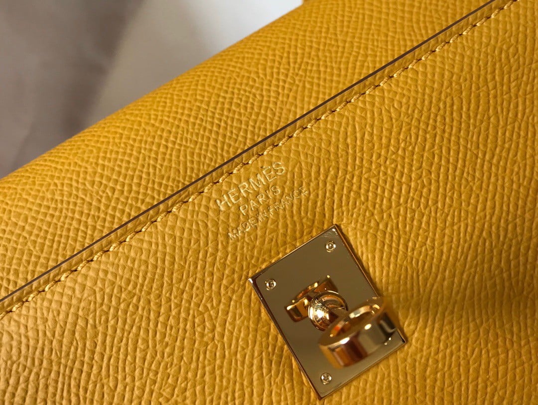 Hermes Kelly 25cm Sellier Bag in Jaune Ambre Epsom Calfskin GHW