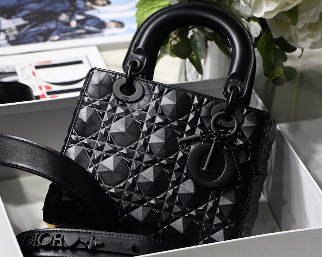 Dior Small Lady Dior My ABCDior Bag in Black Calfskin with Diamond Motif