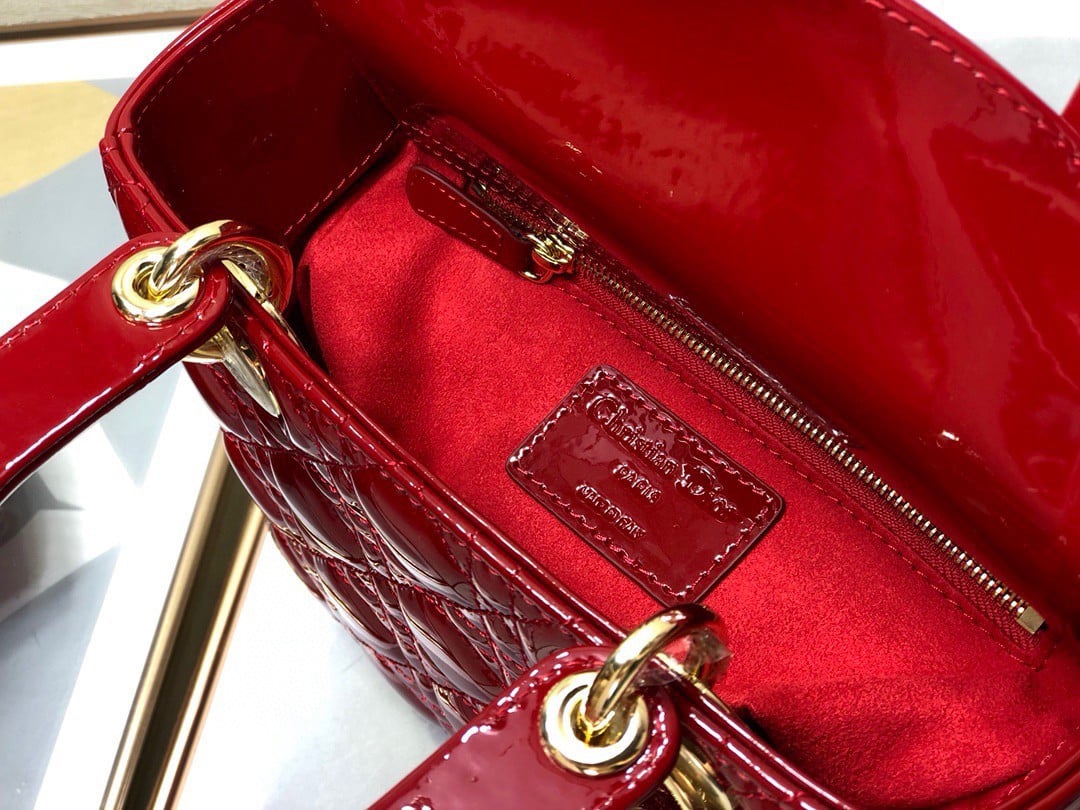 Dior Small Lady Dior My ABCDior Bag In Red Patent Calfskin