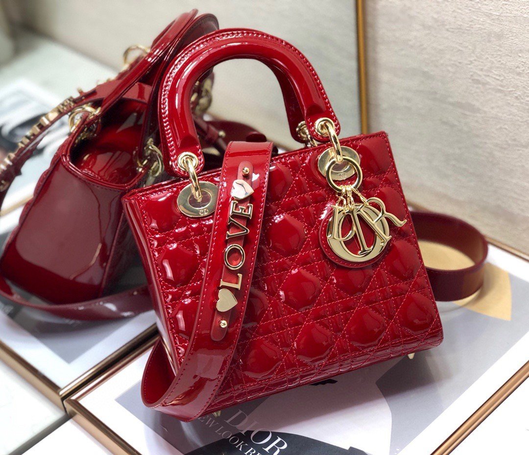 Dior Small Lady Dior My ABCDior Bag In Red Patent Calfskin