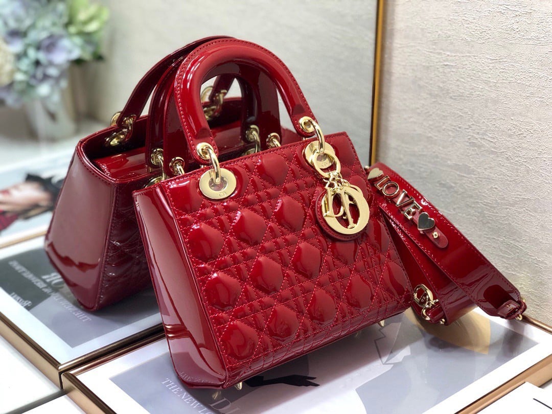 Dior Small Lady Dior My ABCDior Bag In Red Patent Calfskin