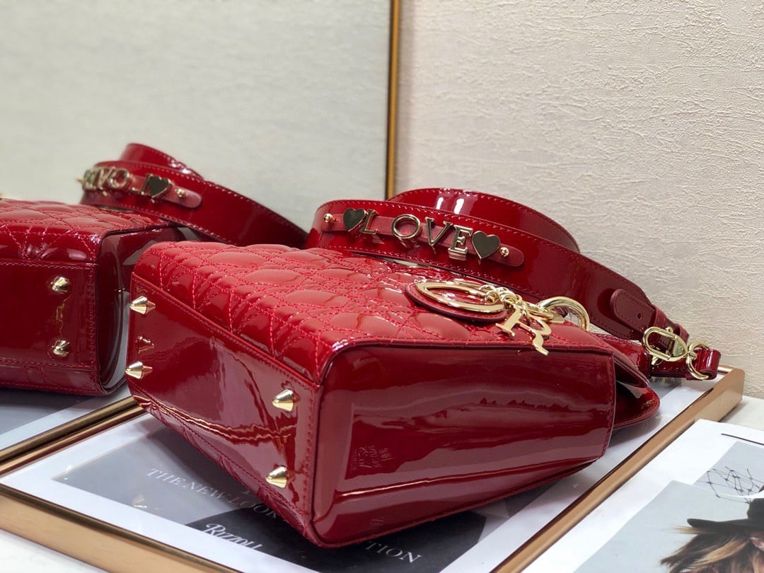 Dior Small Lady Dior My ABCDior Bag In Red Patent Calfskin