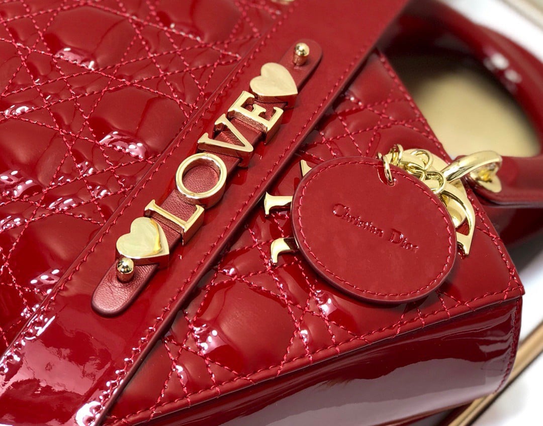 Dior Small Lady Dior My ABCDior Bag In Red Patent Calfskin