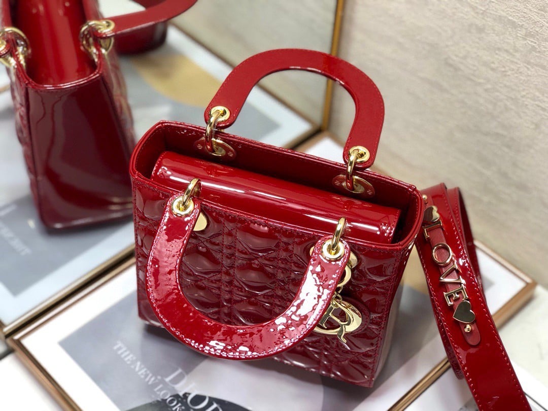 Dior Small Lady Dior My ABCDior Bag In Red Patent Calfskin