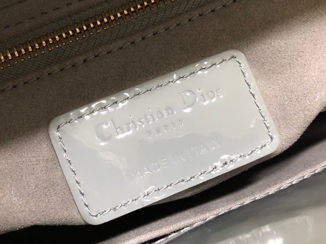 Dior Small Lady Dior Bag In Grey Patent Cannage Calfskin