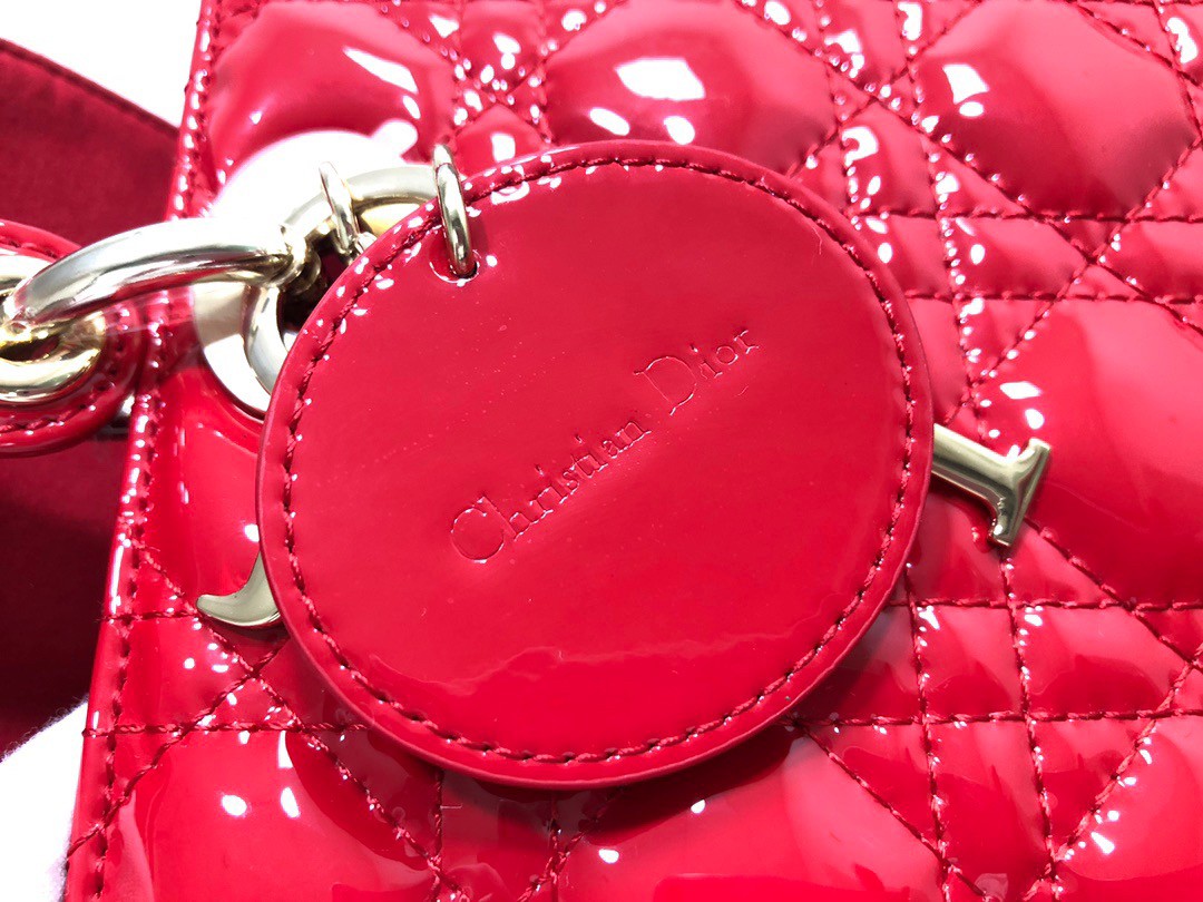 Dior Small Lady Dior Bag In Red Patent Cannage Calfskin