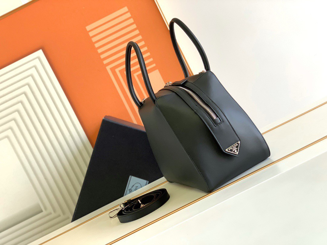 Prada Supernova Small Top Handle Bag In Black Leather