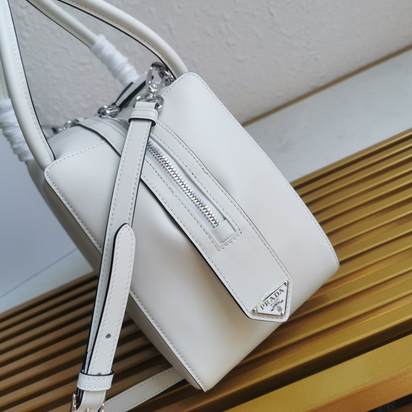 Prada Supernova Small Top Handle Bag In White Leather