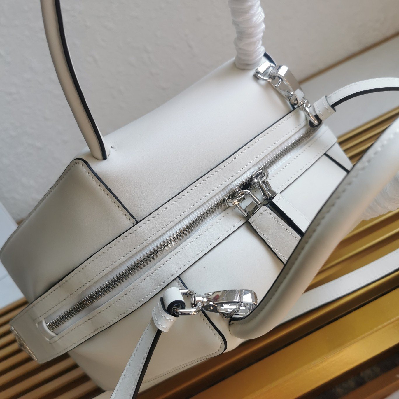 Prada Supernova Small Top Handle Bag In White Leather