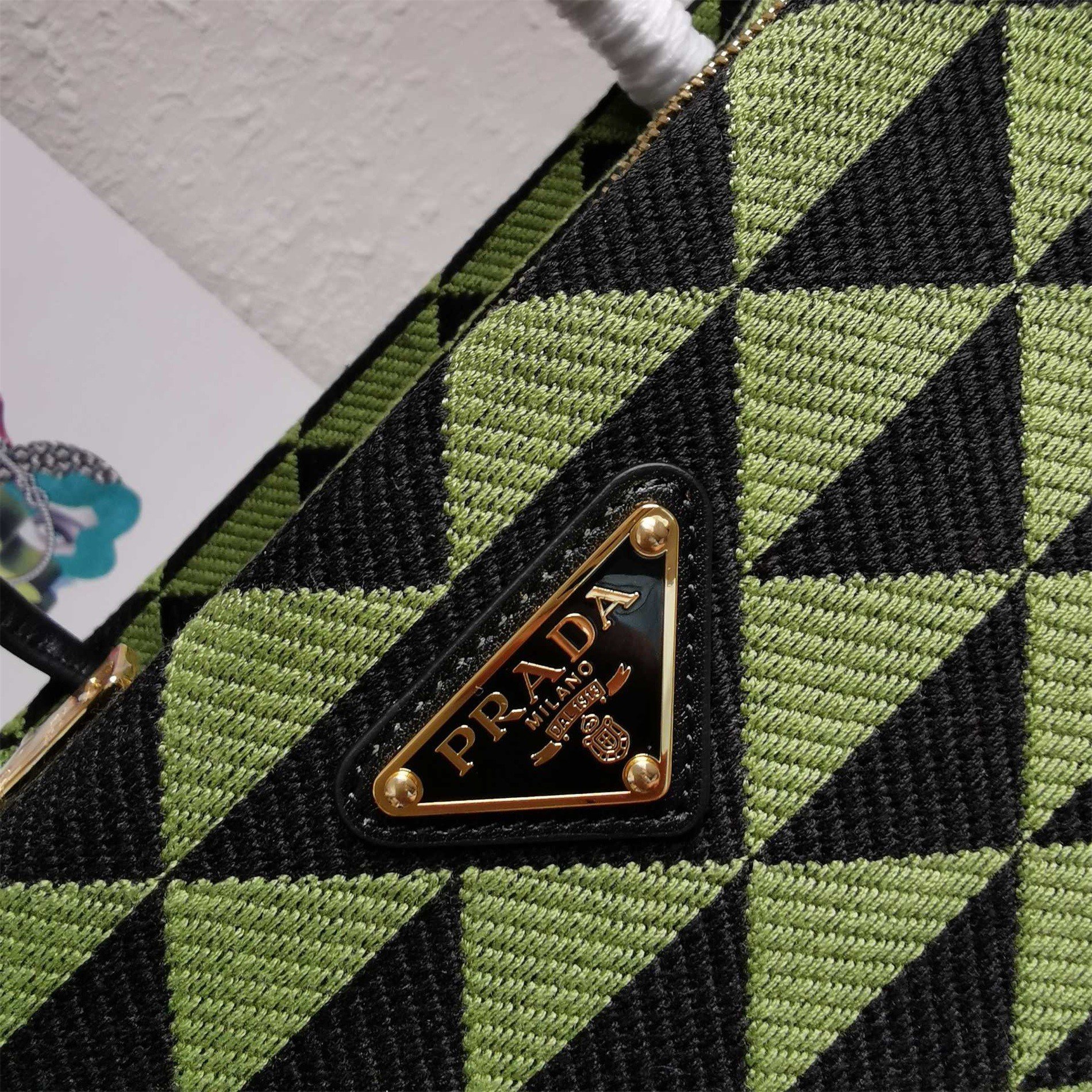 Prada Supernova Small Shoulder Bag In Black/Green Fabric