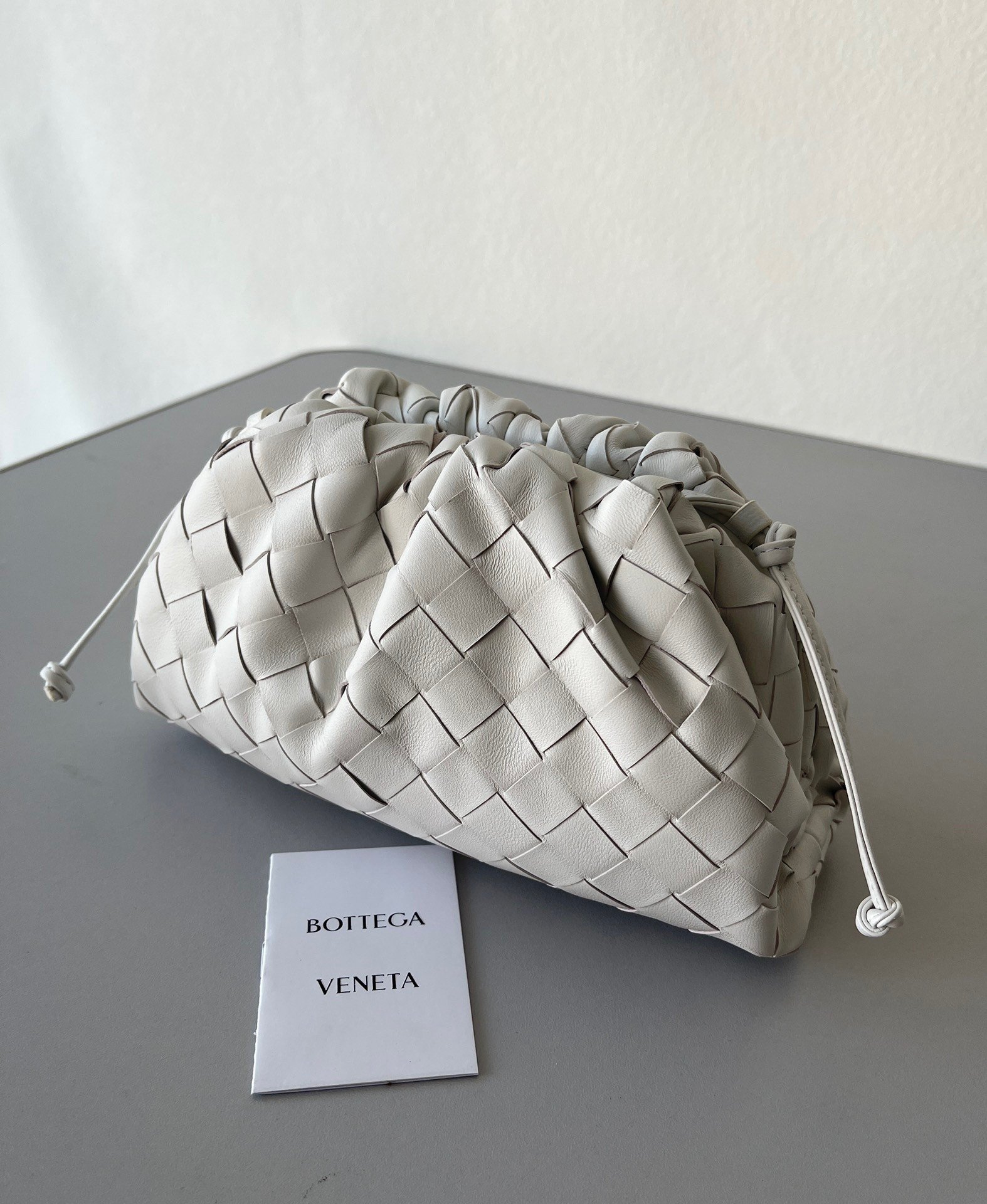 Bottega Veneta Mini Pouch with Strap in White Intrecciato Lambskin