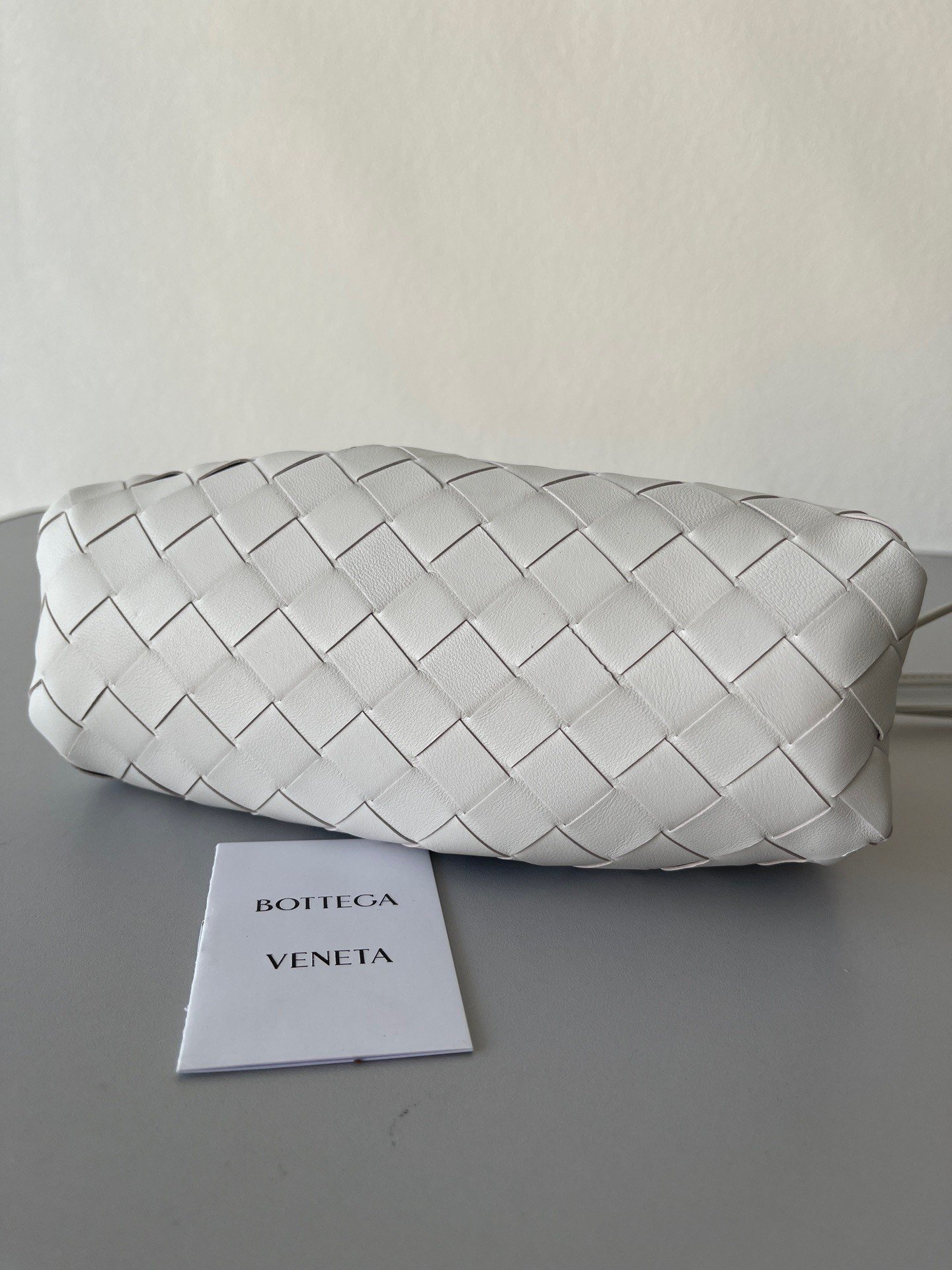 Bottega Veneta Mini Pouch with Strap in White Intrecciato Lambskin