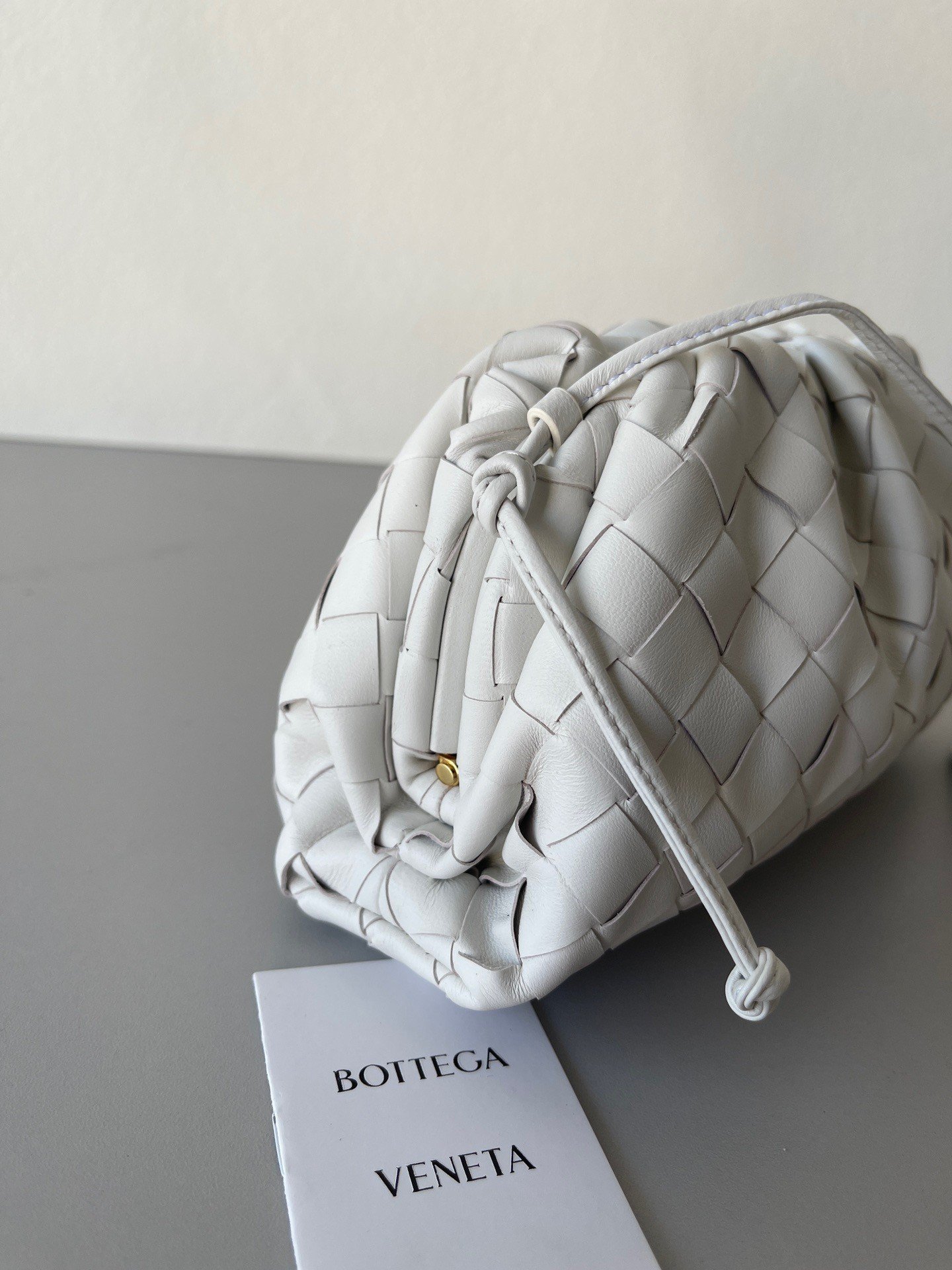 Bottega Veneta Mini Pouch with Strap in White Intrecciato Lambskin