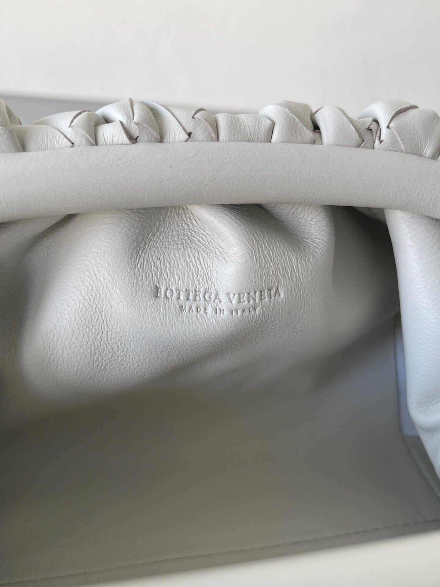 Bottega Veneta Mini Pouch with Strap in White Intrecciato Lambskin