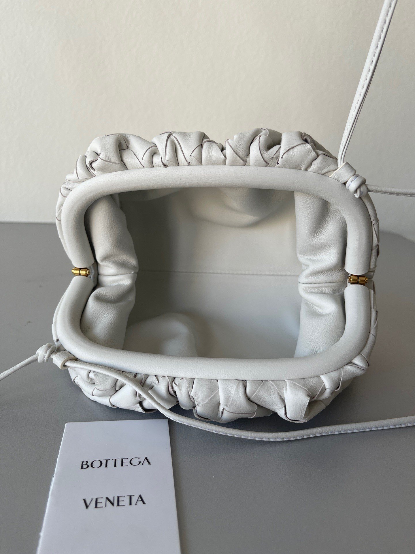 Bottega Veneta Mini Pouch with Strap in White Intrecciato Lambskin