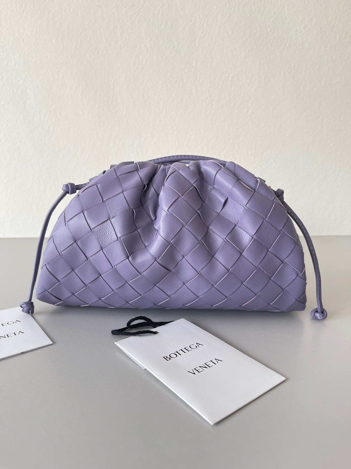 Bottega Veneta Mini Pouch with Strap in Wisteria Intrecciato Lambskin