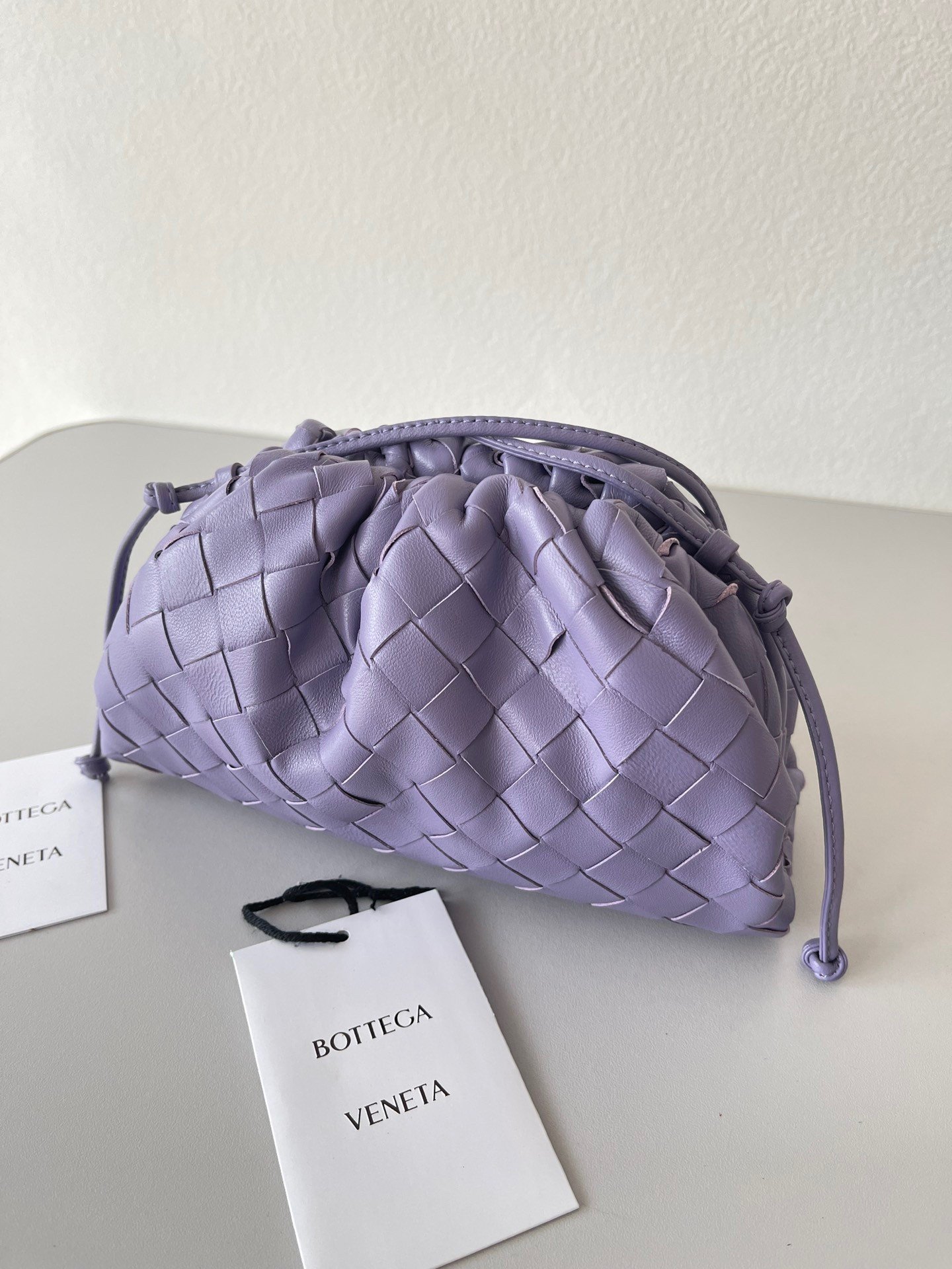 Bottega Veneta Mini Pouch with Strap in Wisteria Intrecciato Lambskin