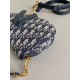 Dior Mini Saddle Bag with Strap in Blue Oblique Jacquard