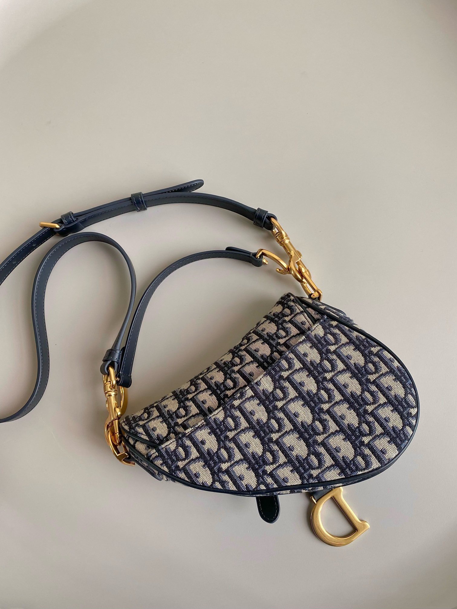 Dior Mini Saddle Bag with Strap in Blue Oblique Jacquard