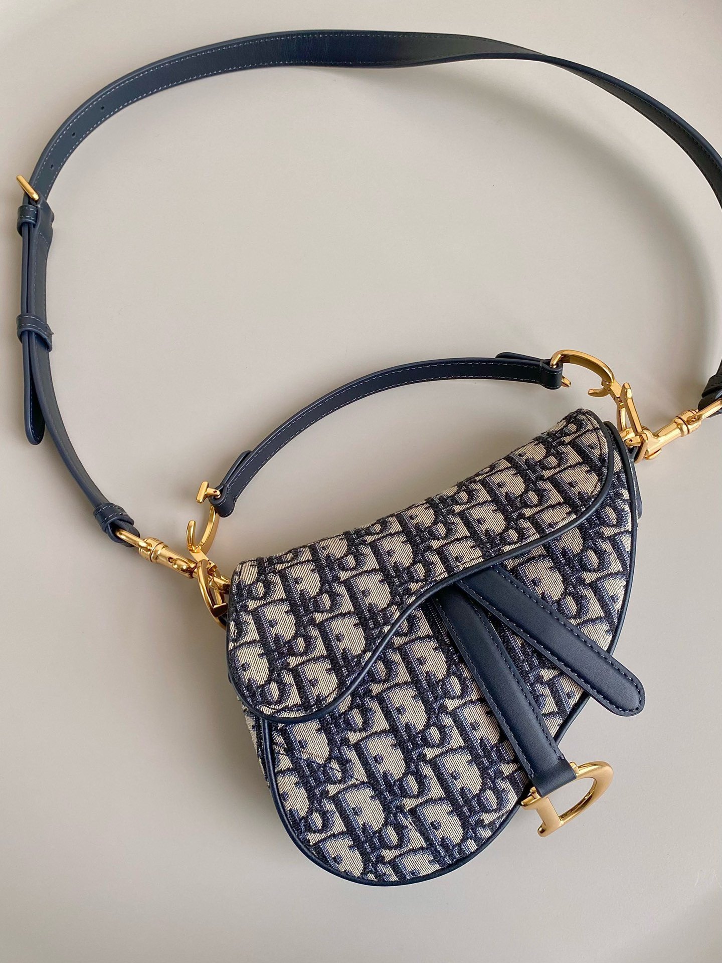 Dior Mini Saddle Bag with Strap in Blue Oblique Jacquard