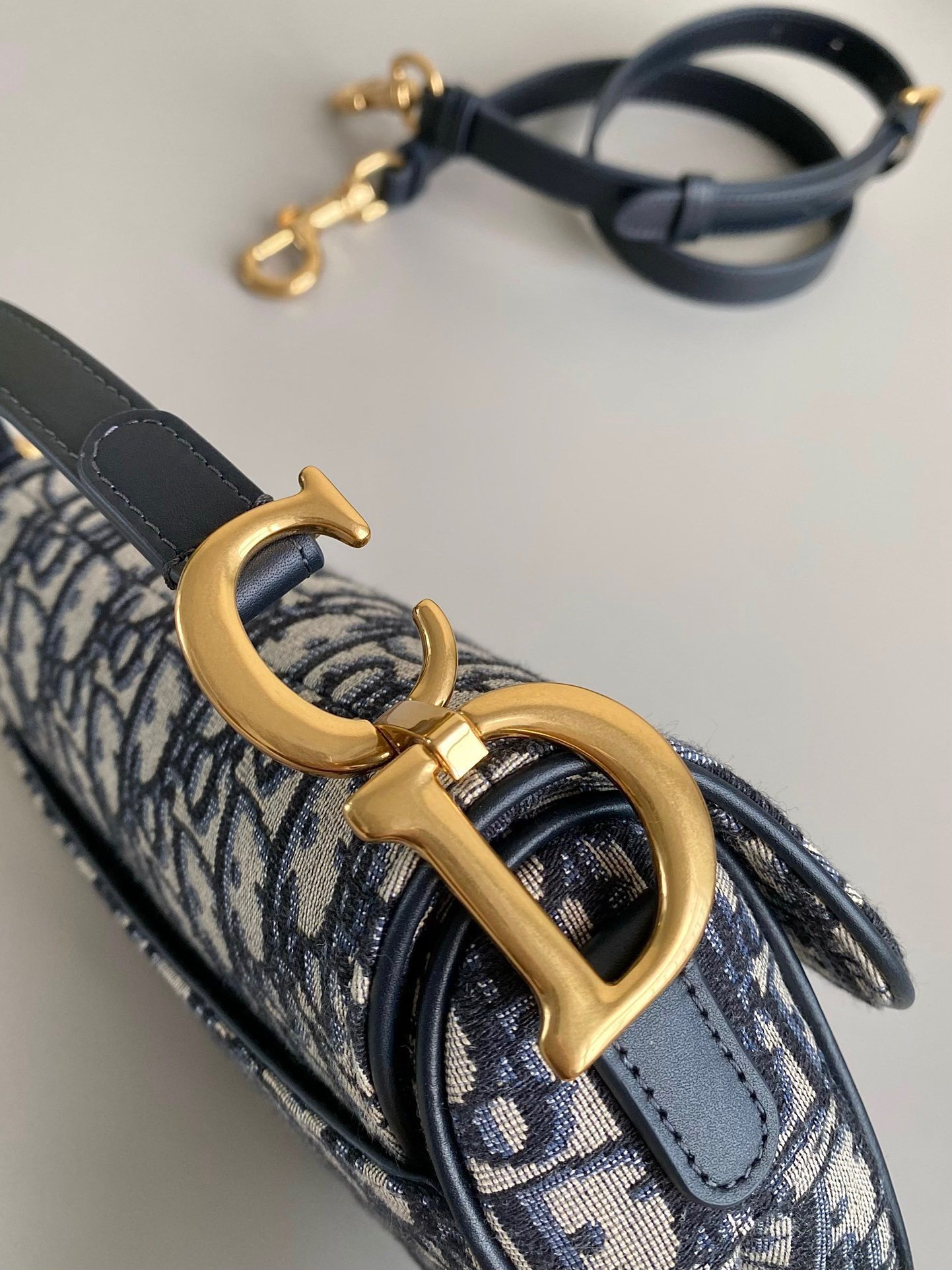 Dior Mini Saddle Bag with Strap in Blue Oblique Jacquard