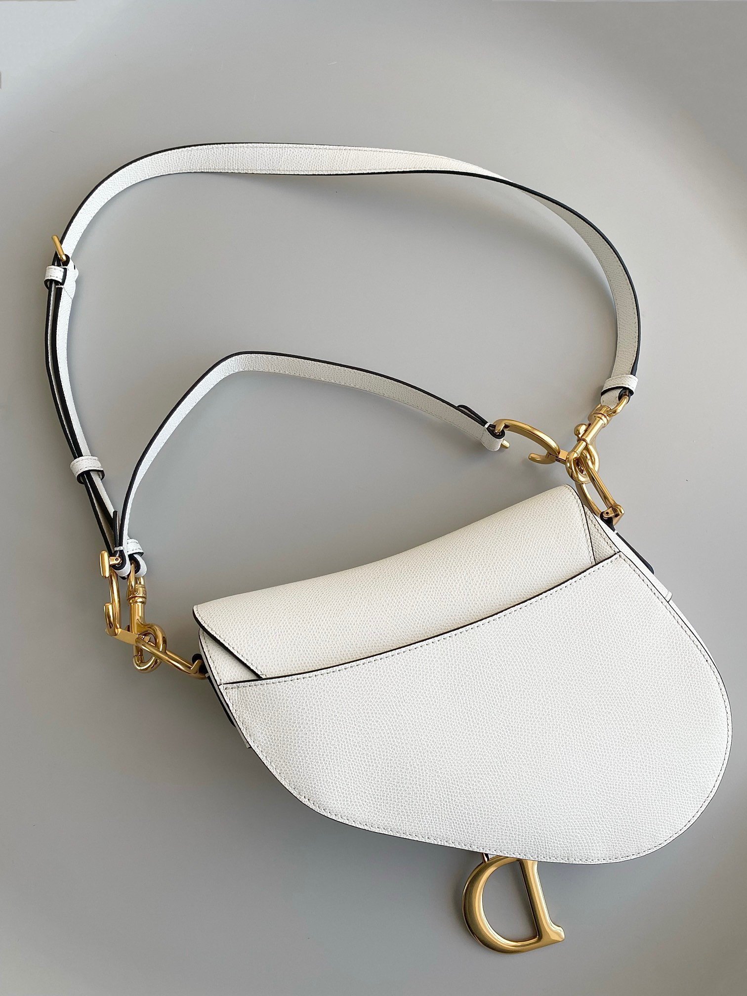 Dior Saddle Bag with Strap in White Grained Calfskin