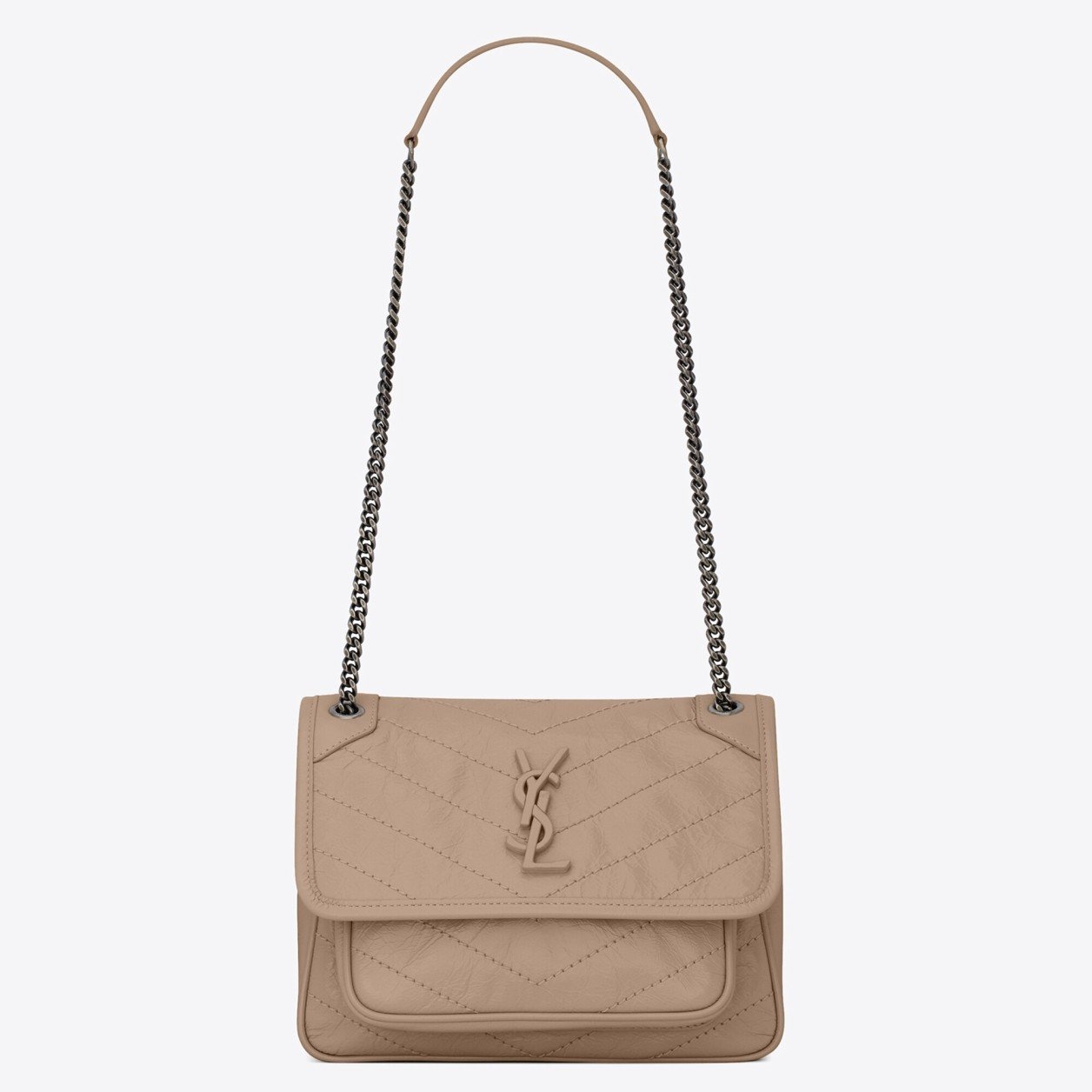 Saint Laurent Niki Baby Chain Bag In Beige Crinkled Leather