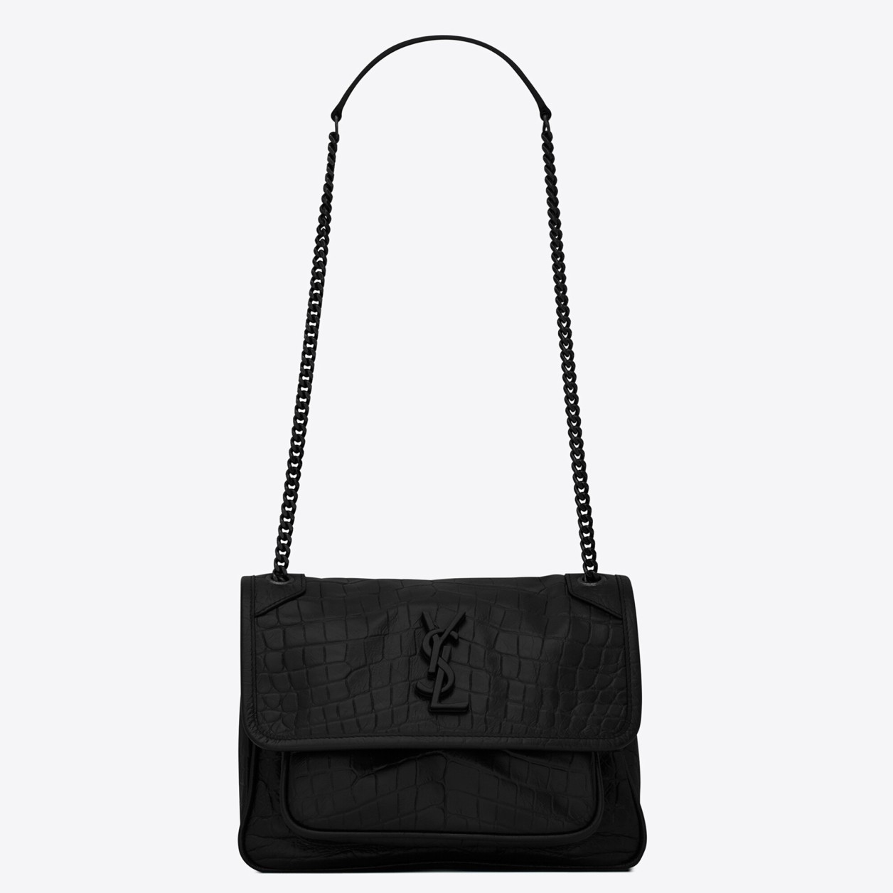 Saint Laurent Niki Baby Chain So Black Bag In Crocodile-embossed Leather