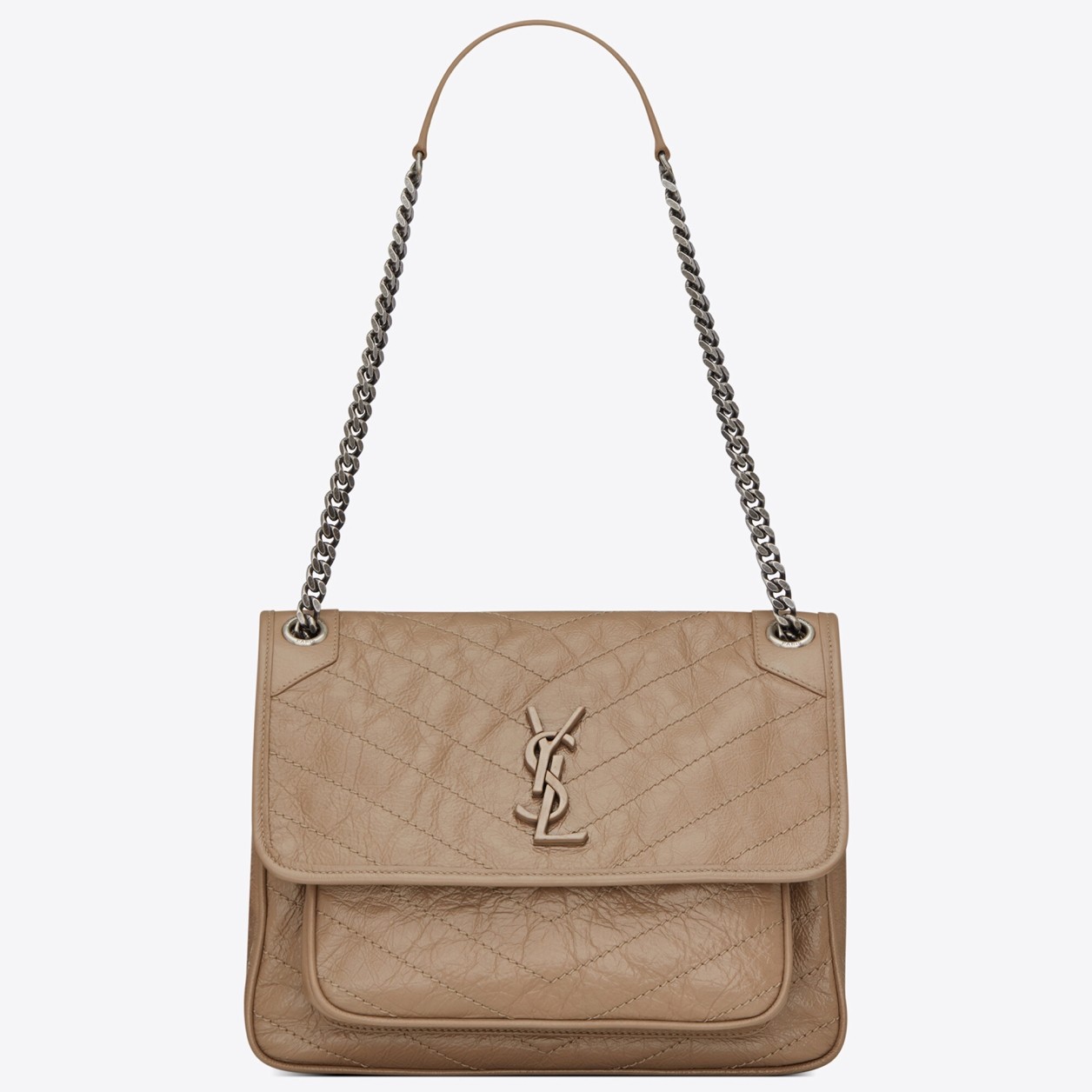 Saint Laurent Niki Medium Chain Bag In Beige Crinkled Leather