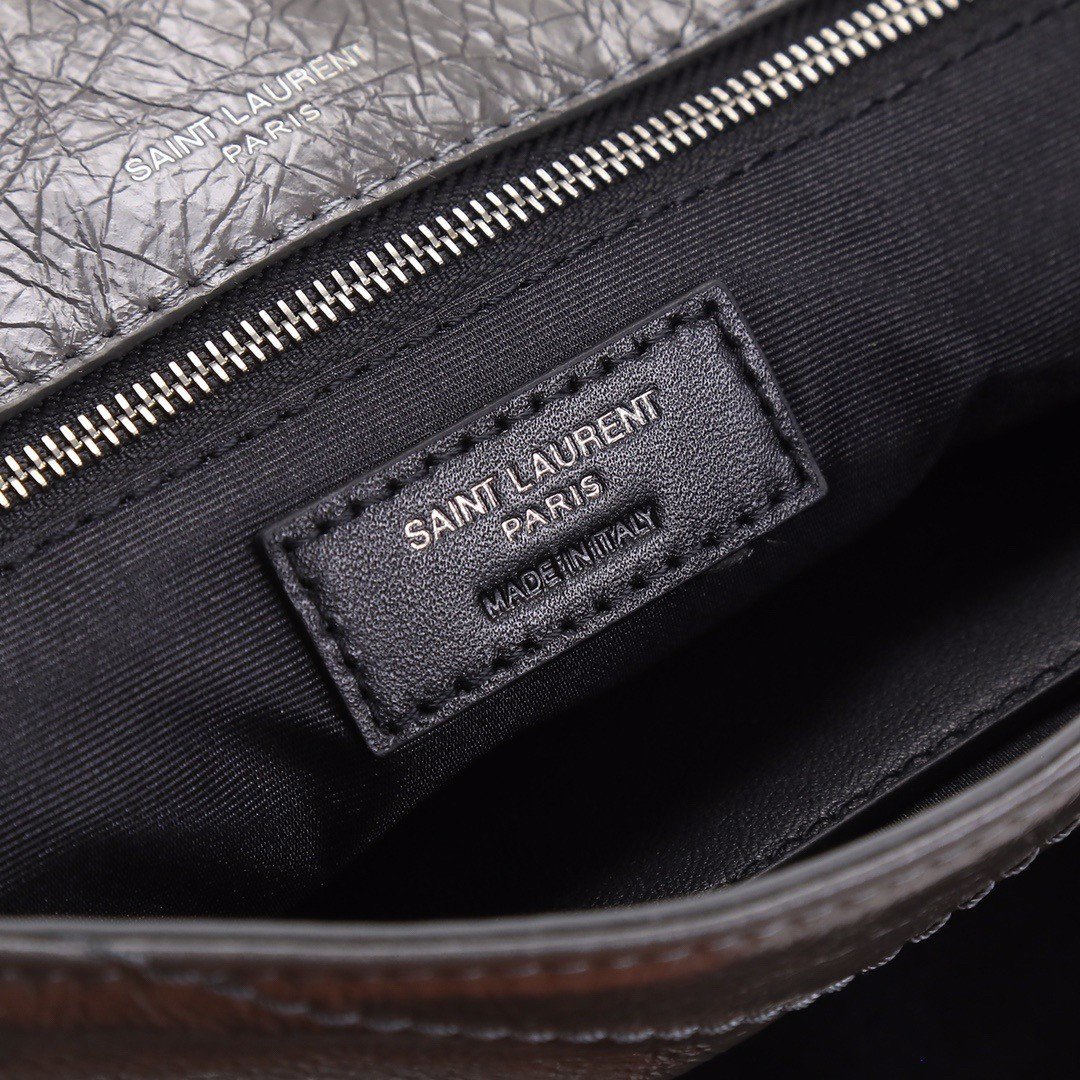 Saint Laurent Niki Medium Chain Bag In Dark Grey Crinkled Leather