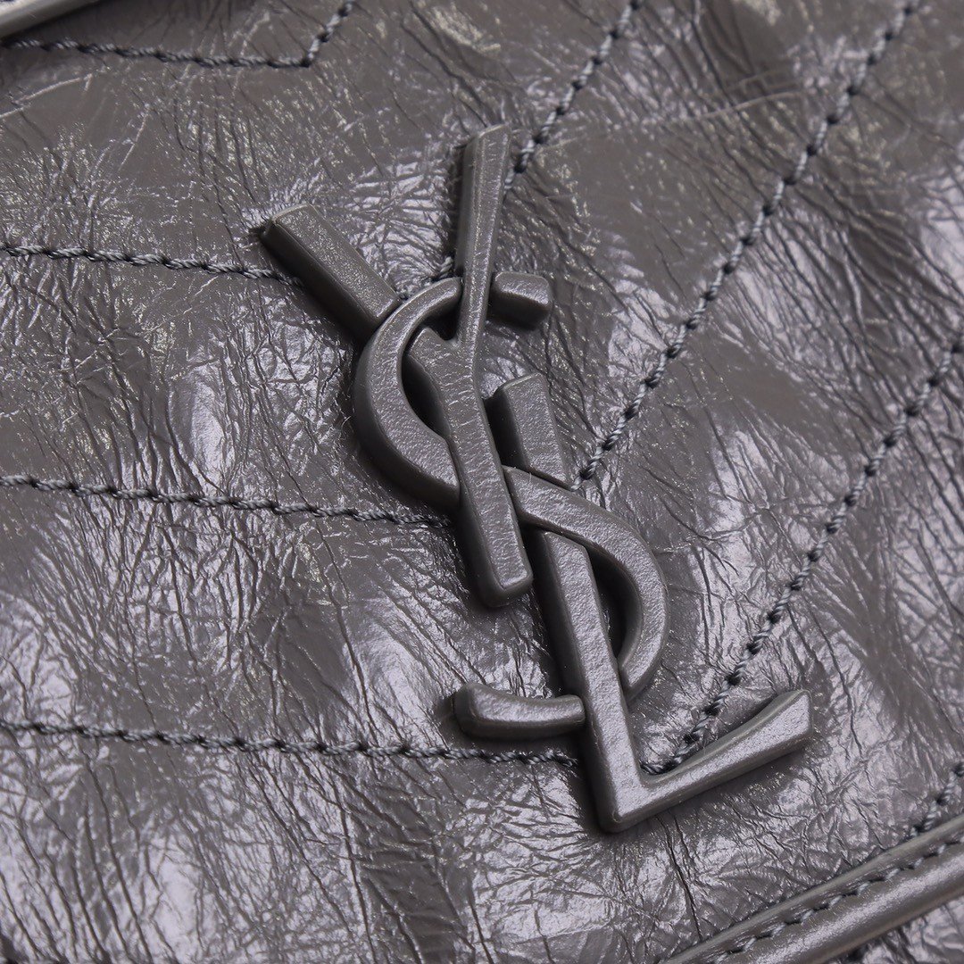 Saint Laurent Niki Medium Chain Bag In Dark Grey Crinkled Leather