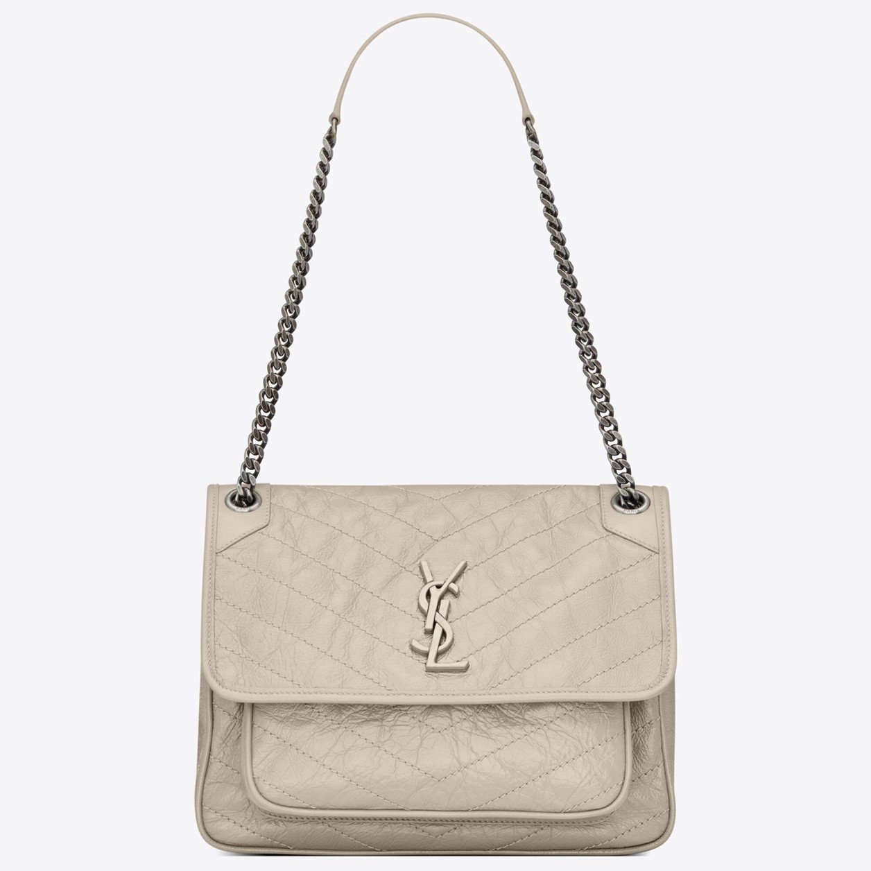 Saint Laurent Niki Medium Chain Bag In White Crinkled Leather