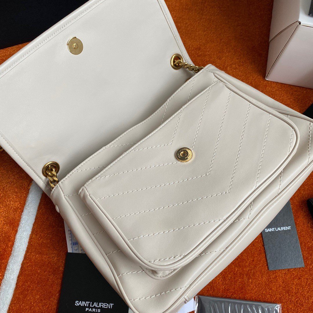 Saint Laurent Niki Medium Chain Bag In White Lambskin