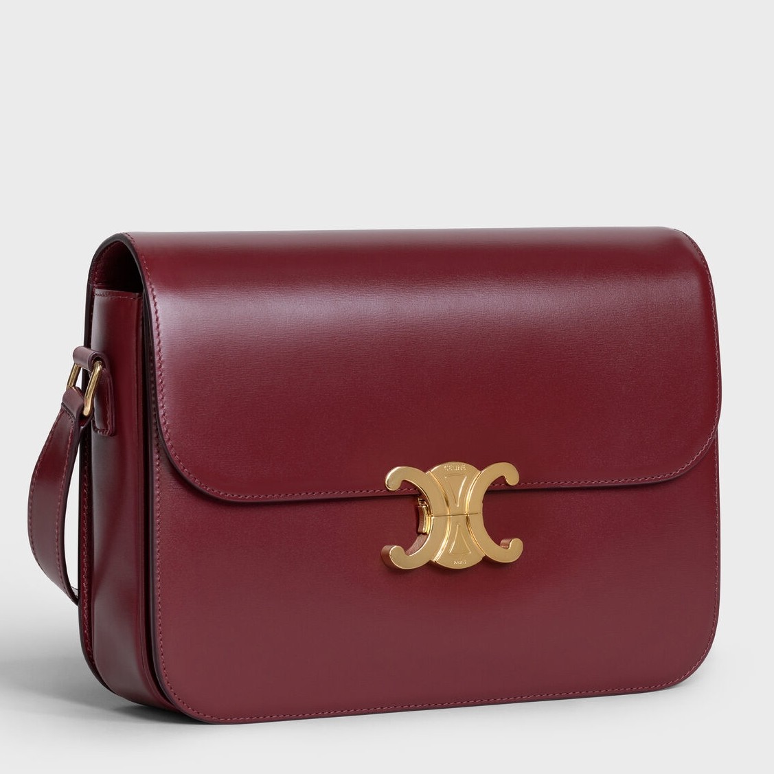 Celine Triomphe Large Bag In Bordeaux Calfskin