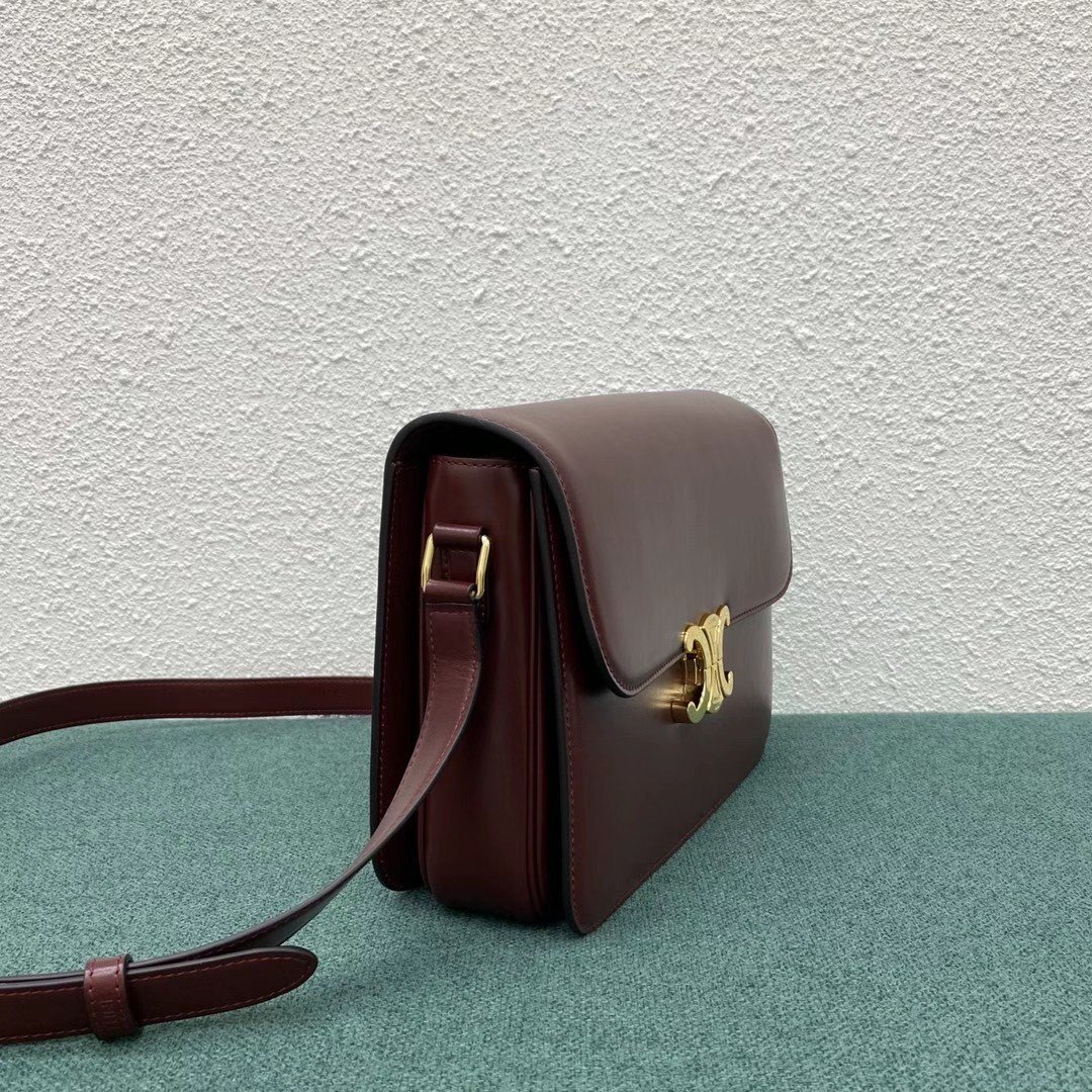 Celine Triomphe Large Bag In Bordeaux Calfskin