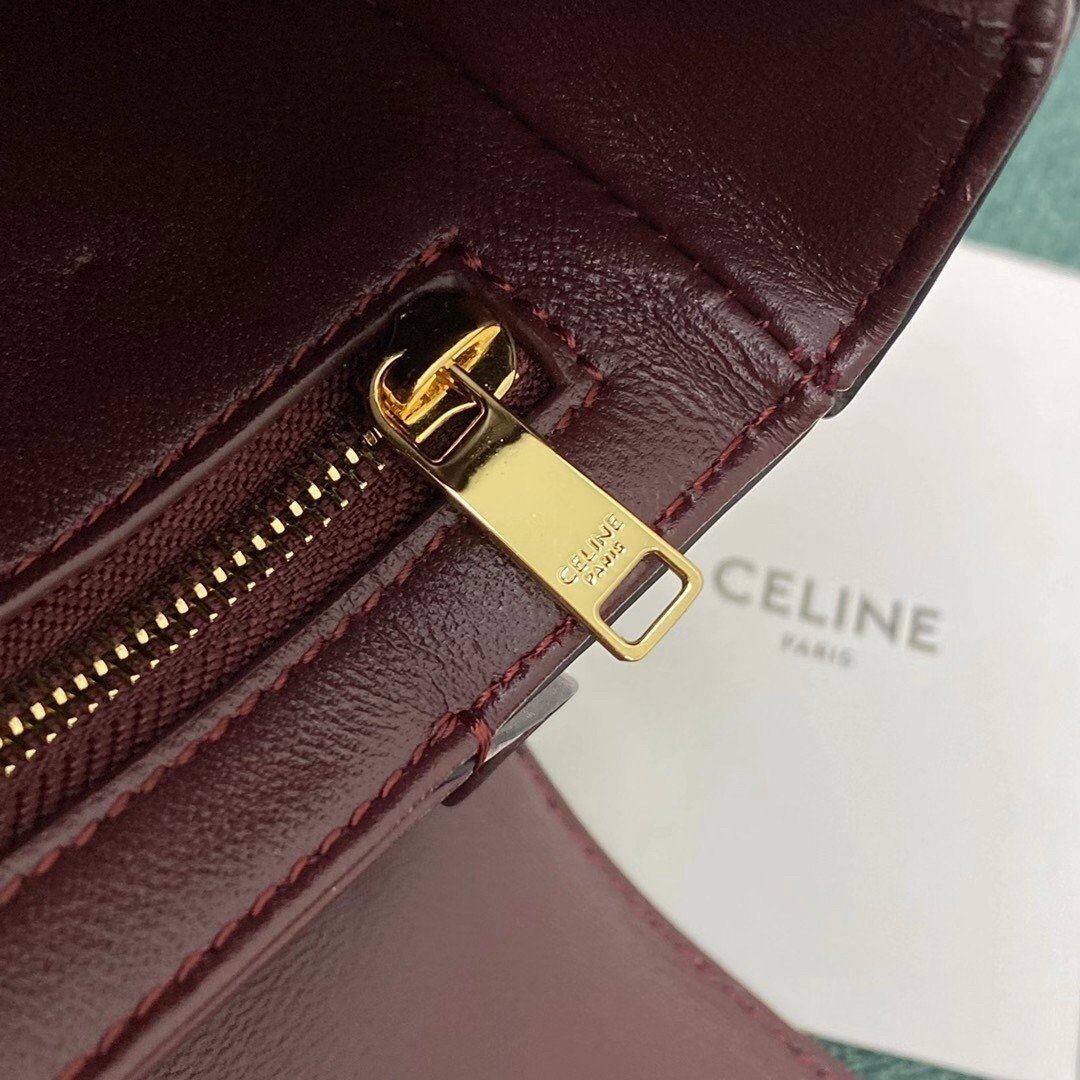 Celine Triomphe Large Bag In Bordeaux Calfskin