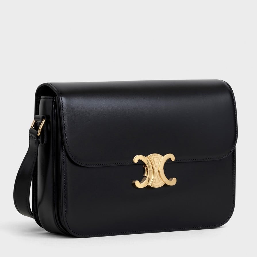 Celine Triomphe Large Bag In Black Calfskin