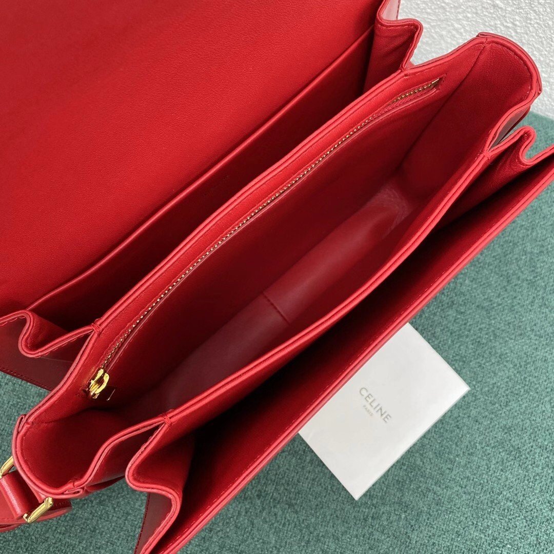 Celine Triomphe Large Bag In Red Calfskin