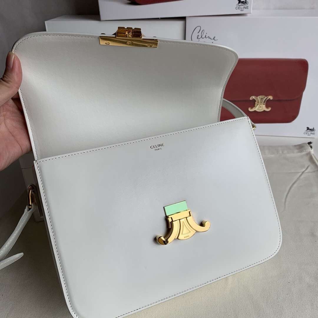 Celine Triomphe Large Bag In White Calfskin