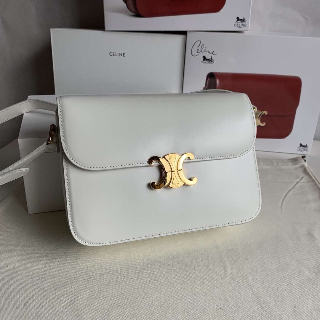 Celine Triomphe Large Bag In White Calfskin