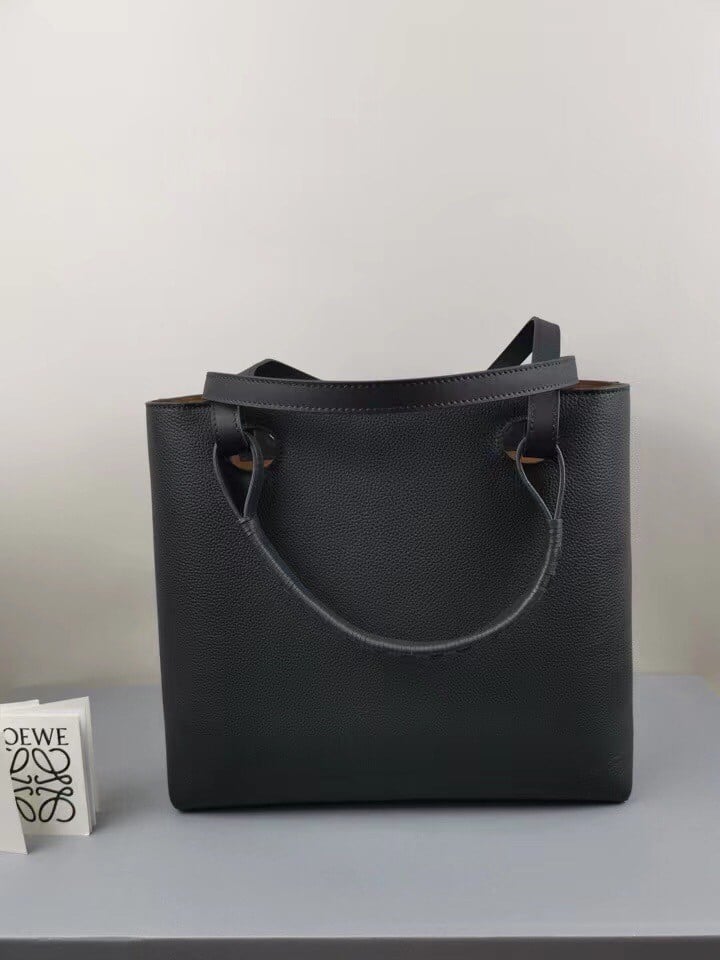 Loewe Anagram Small Tote In Black Grained Calfskin