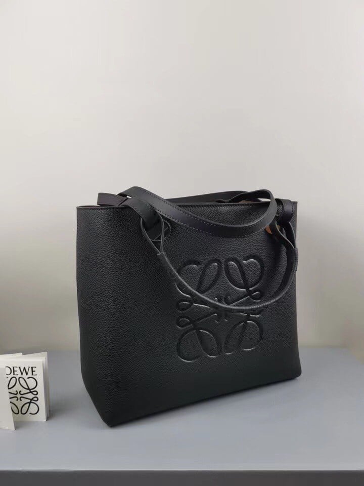 Loewe Anagram Small Tote In Black Grained Calfskin