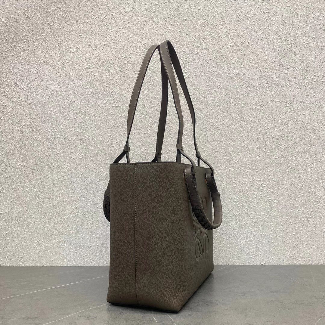 Loewe Anagram Small Tote In Taupe Grained Calfskin