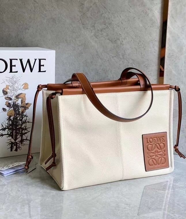 Loewe Cushion Medium Tote In Canvas and Calfskin