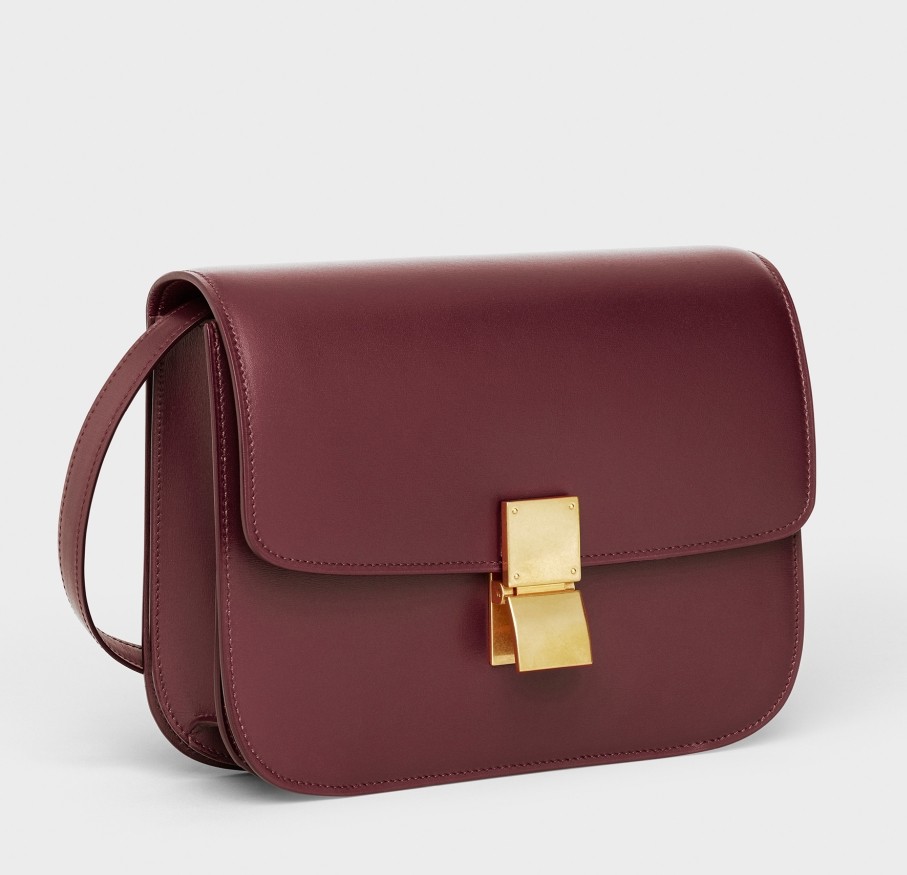 Celine Classic Box Medium Bag In Bordeaux Box Calfskin