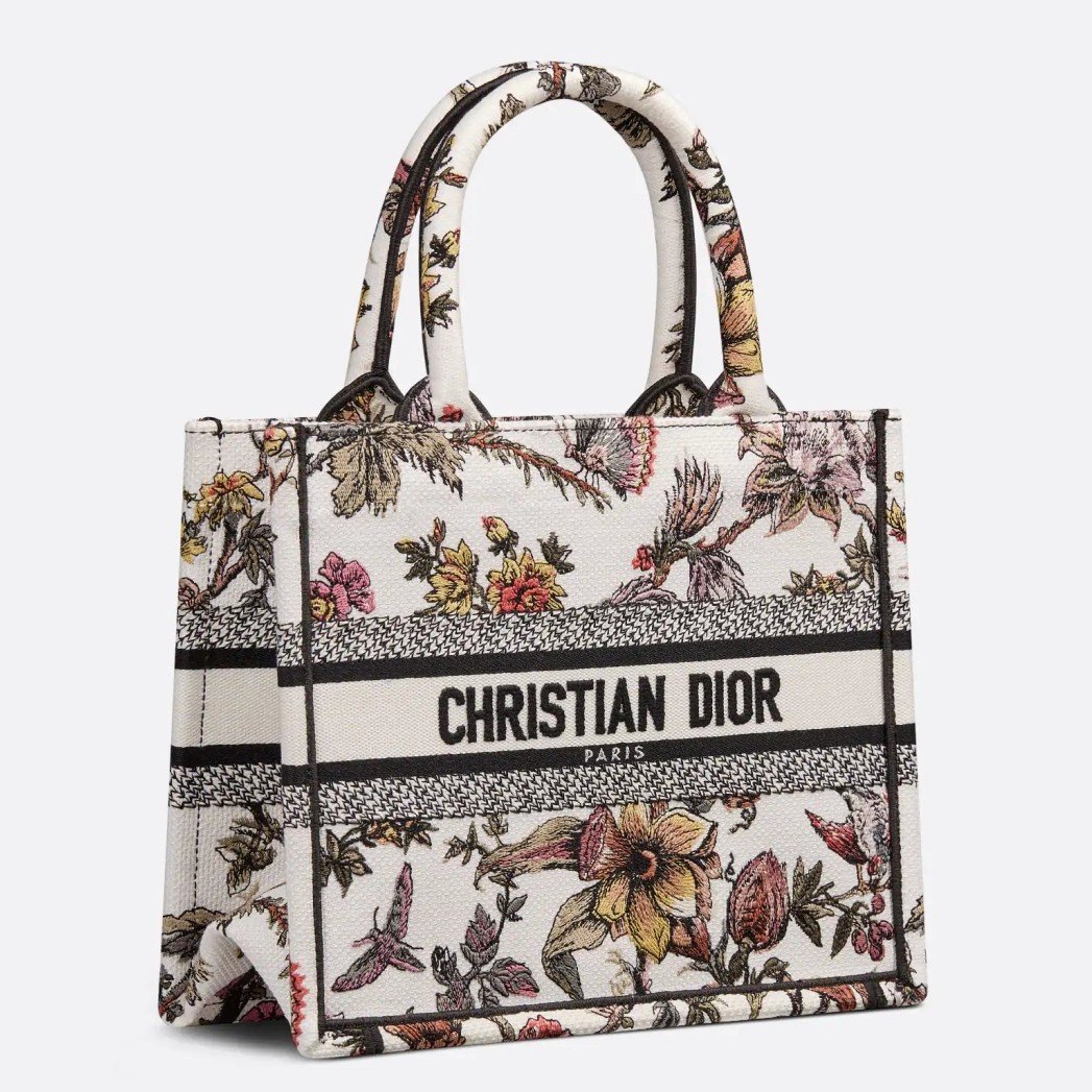 Dior Small Book Tote Bag In White Jardin Botanique Embroidery