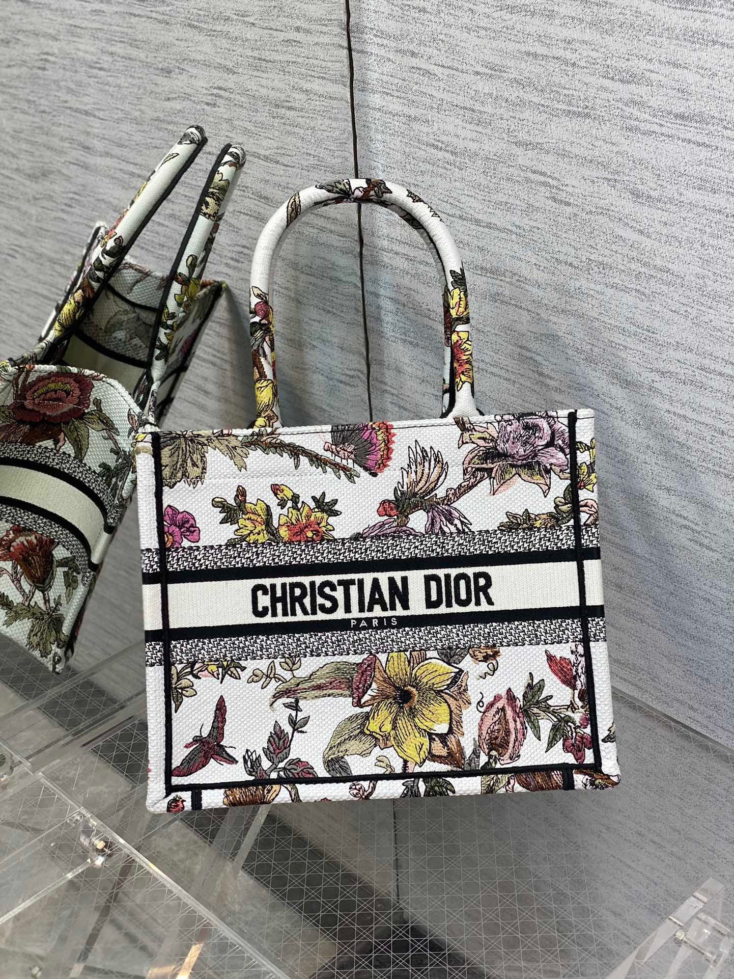 Dior Small Book Tote Bag In White Jardin Botanique Embroidery