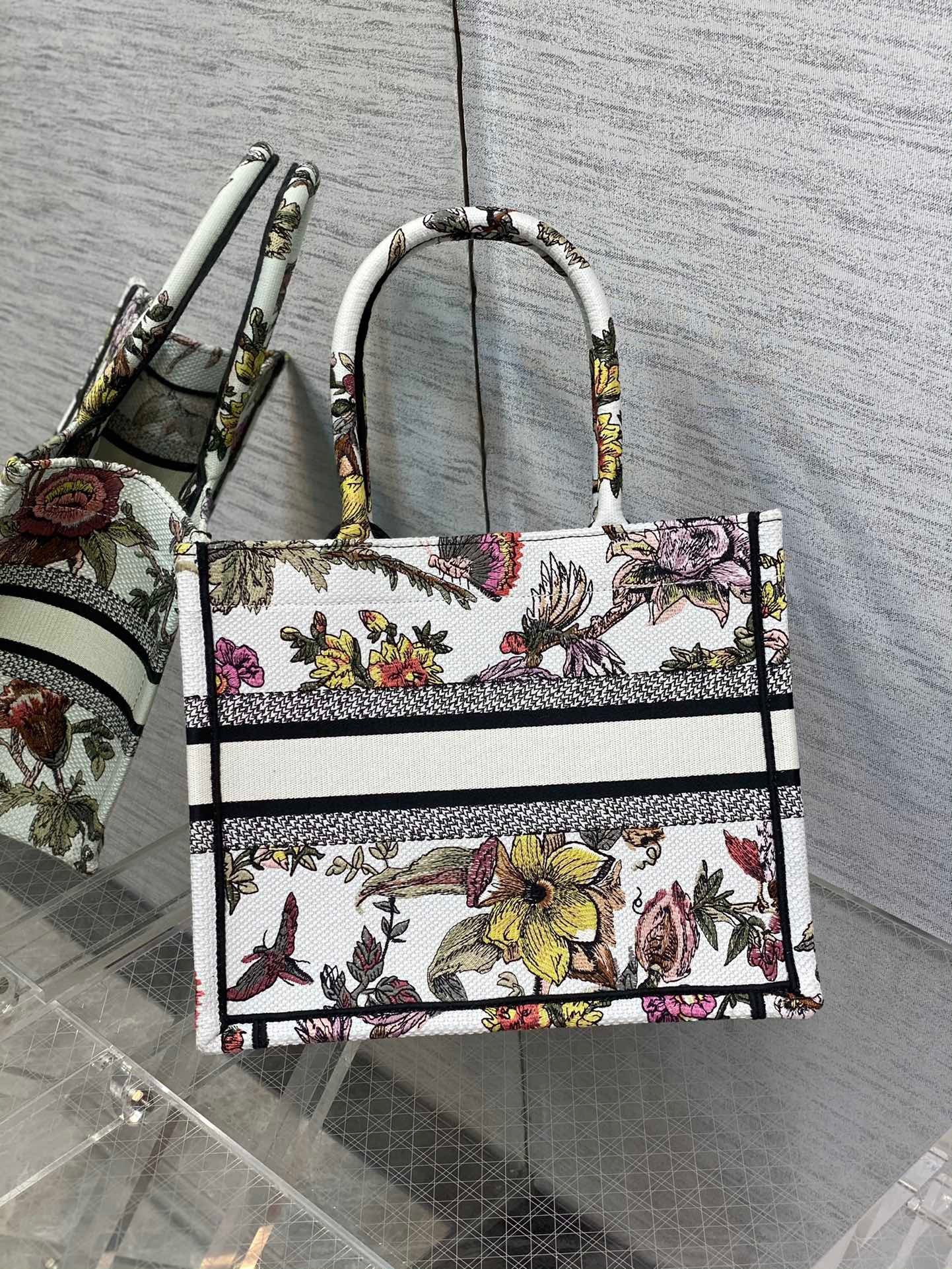 Dior Small Book Tote Bag In White Jardin Botanique Embroidery